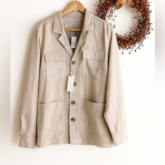 Ike Behar Men's Shirt Jacket Shacket Plus Size XXL in Khaki Linen Cotton - Picture 1 of 10